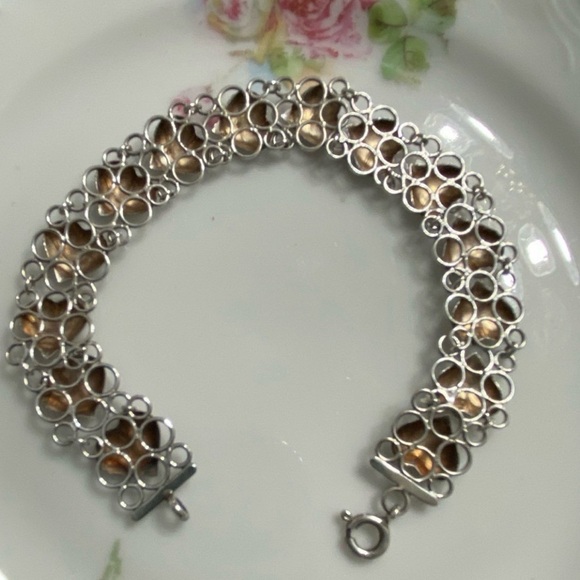Vtg Sterling Puffy Heart Double Link Bracelet 7.5” - Picture 2 of 8